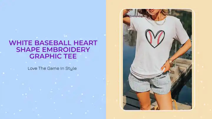 White Baseball Heart Shape Embroidery Graphic Tee by@Outfy