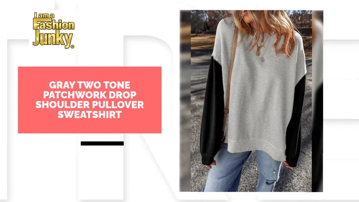 Gray Two Tone Patchwork Drop Shoulder Pullover Sweatshirt by@Outfy