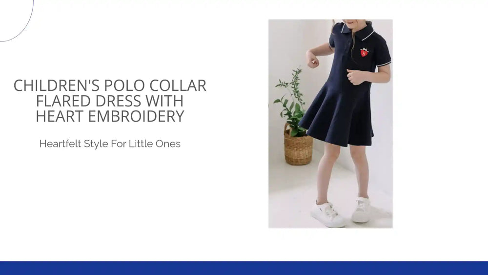 Children's Polo Collar Flared Dress with Heart Embroidery by@Outfy