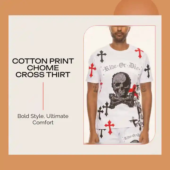 Cotton Print Chome Cross Thirt by@Outfy