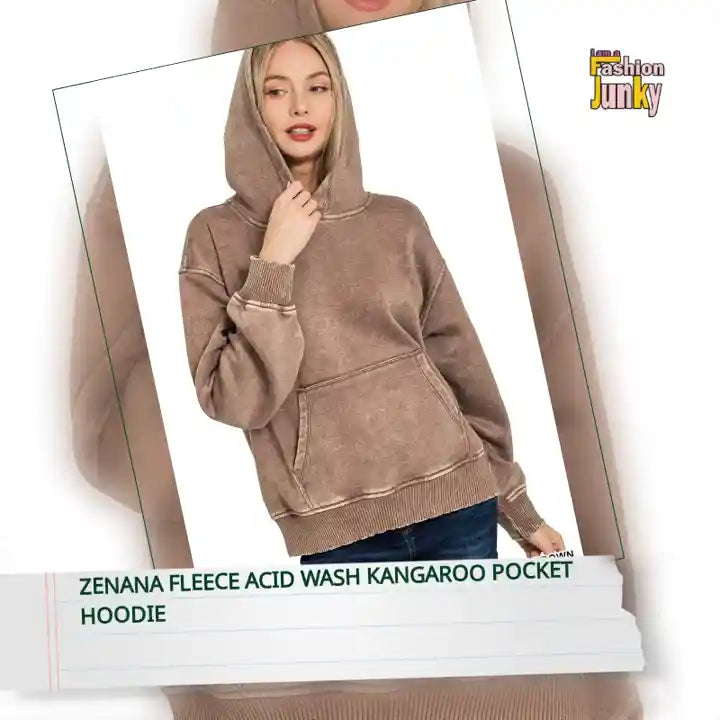 Zenana Fleece Acid Wash Kangaroo Pocket Hoodie by@Outfy