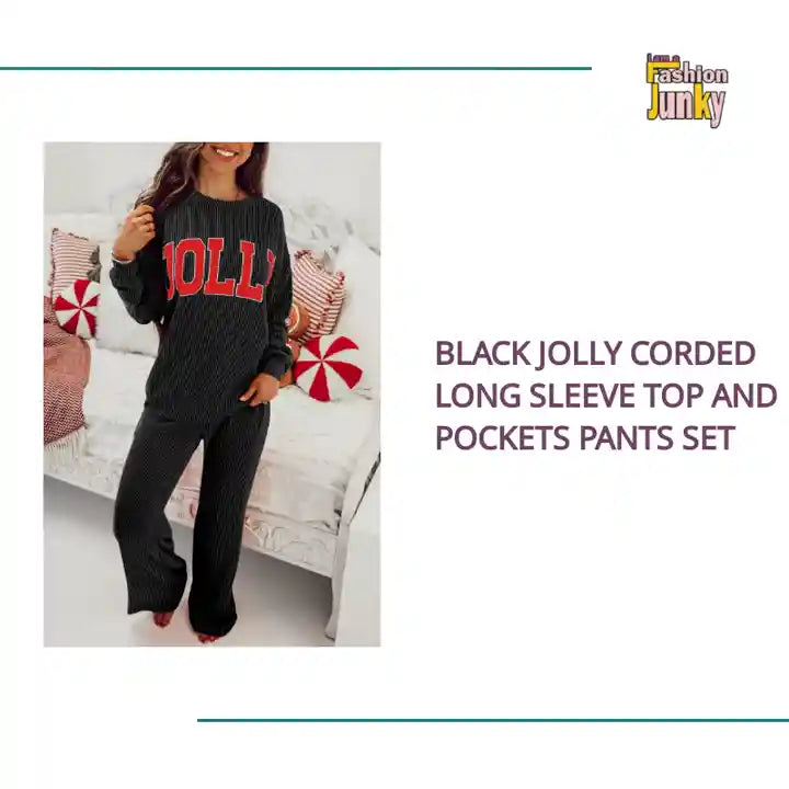 Black JOLLY Corded Long Sleeve Top and Pockets Pants Set by@Outfy
