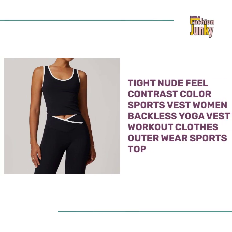 Tight Nude Feel Contrast Color Sports Vest Women Backless Yoga Vest Workout Clothes Outer Wear Sports Top by@Outfy