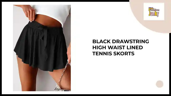 Black Drawstring High Waist Lined Tennis Skorts by@Outfy