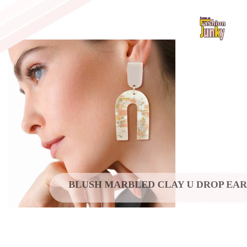 Blush Marbled Clay U Drop Earrings by@Outfy