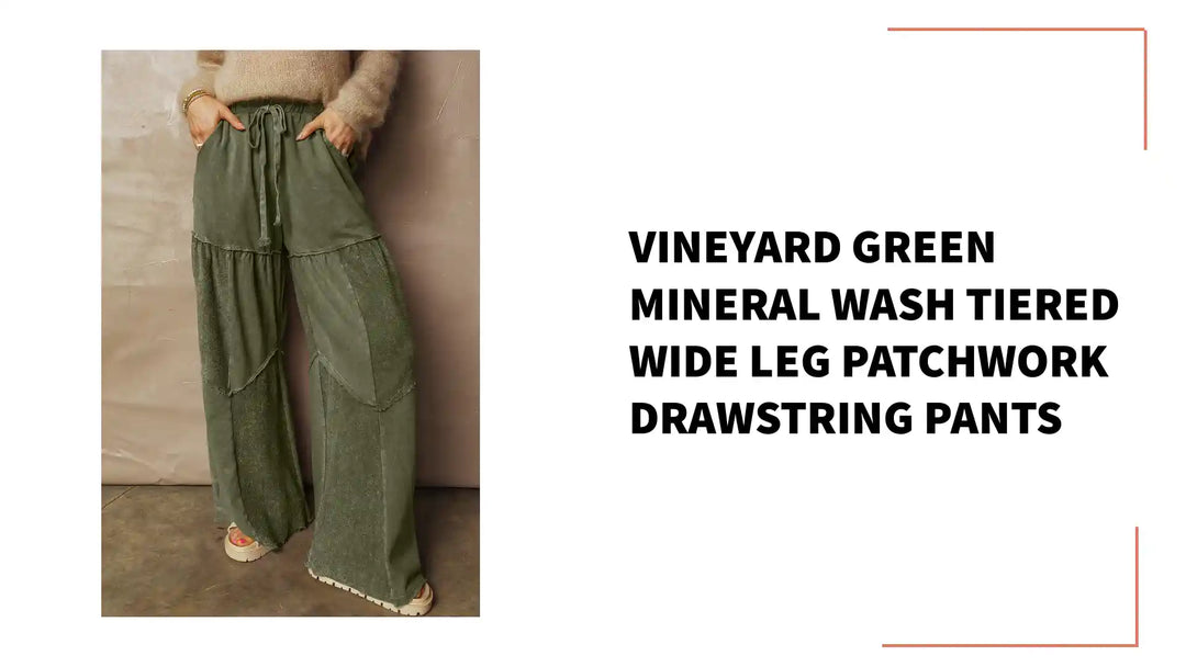 Vineyard Green Mineral Wash Tiered Wide Leg Patchwork Drawstring Pants by@Outfy
