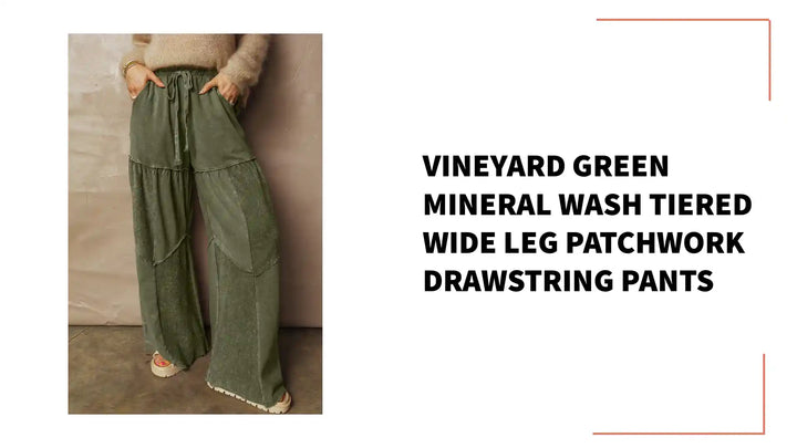 Vineyard Green Mineral Wash Tiered Wide Leg Patchwork Drawstring Pants by@Outfy