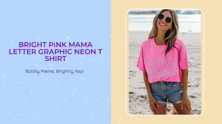 Bright Pink MAMA Letter Graphic Neon T Shirt by@Outfy