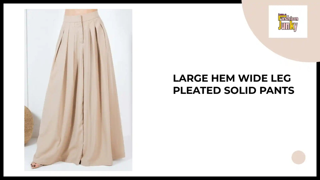 Large Hem Wide Leg Pleated Solid Pants by@Outfy