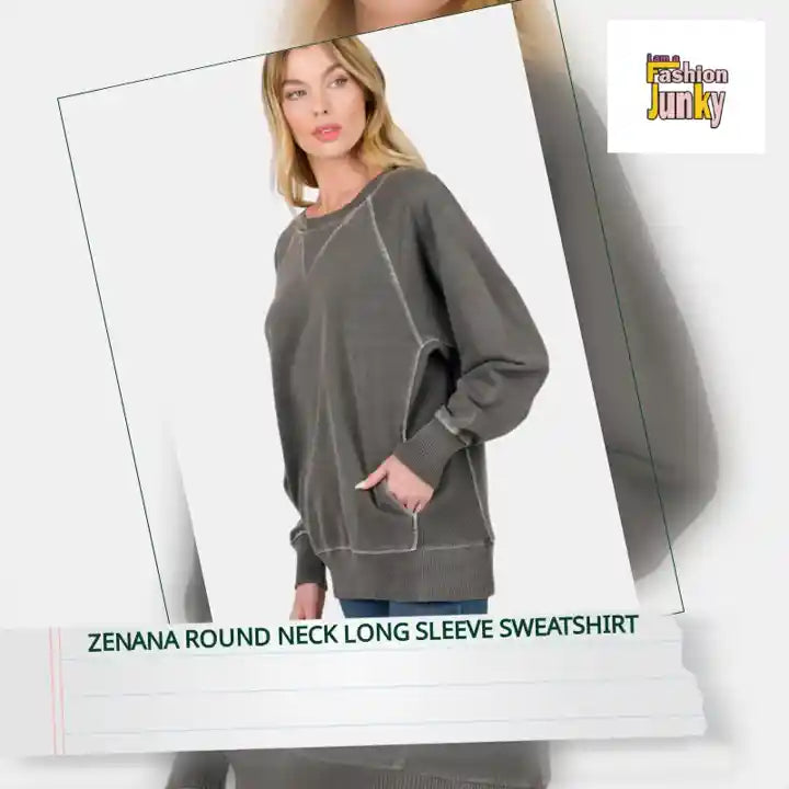 Zenana Round Neck Long Sleeve Sweatshirt by@Outfy