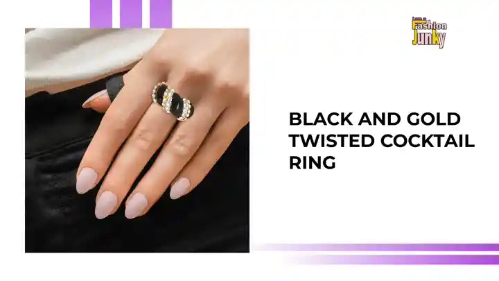 Black and Gold Twisted Cocktail Ring by@Outfy