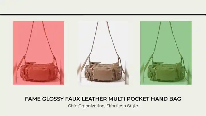 Fame Glossy Faux Leather Multi Pocket Hand Bag by@Outfy