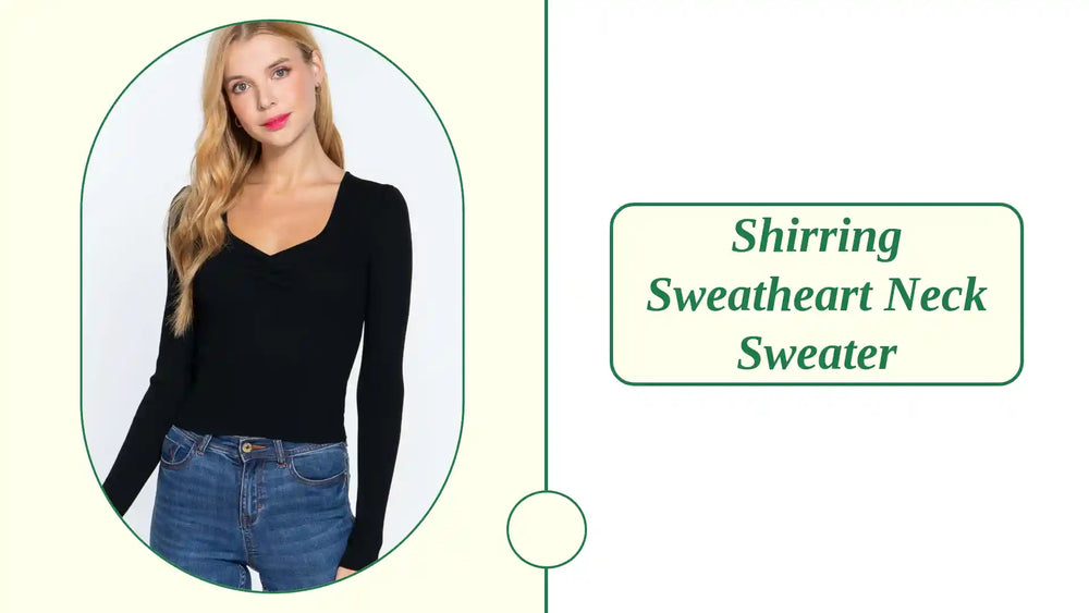 Shirring Sweatheart Neck Sweater by@Outfy