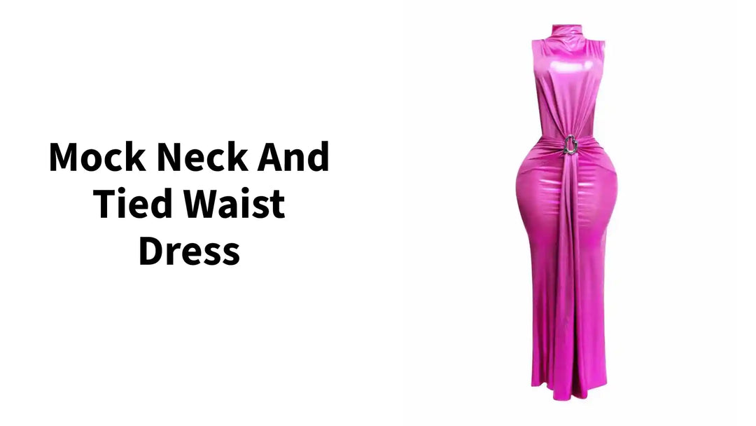 Mock Neck And Tied Waist Dress by@Outfy