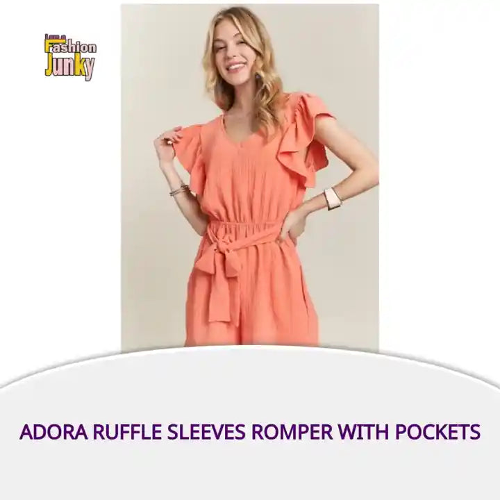ADORA Ruffle Sleeves Romper with Pockets by@Outfy