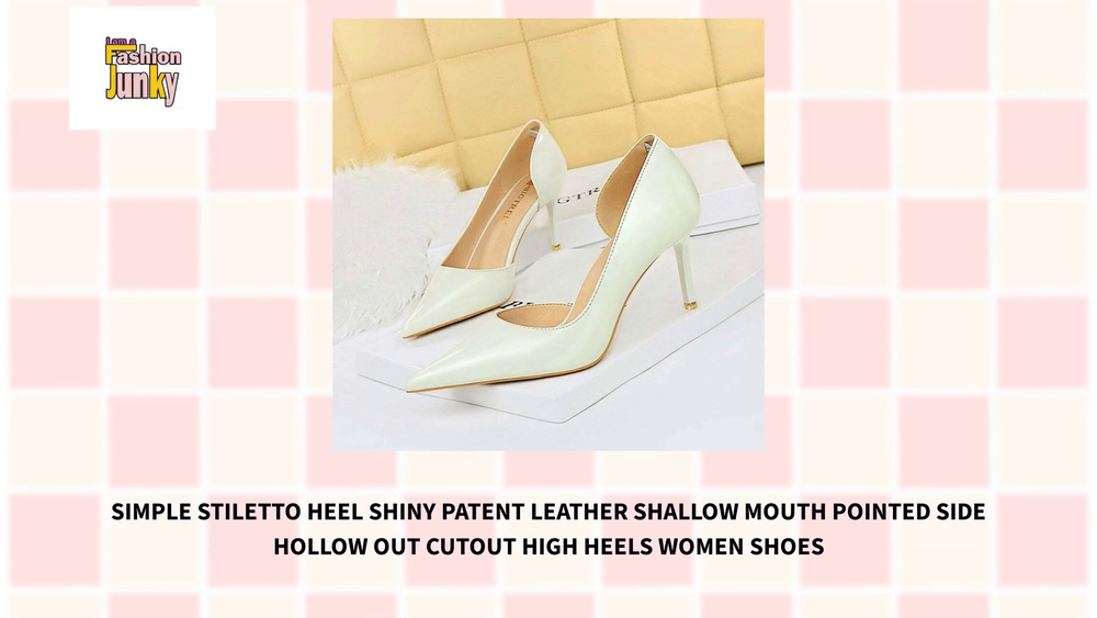 Simple Stiletto Heel Shiny Patent Leather Shallow Mouth Pointed Side Hollow Out Cutout High Heels Women Shoes by@Outfy
