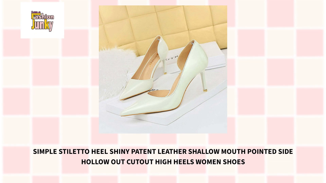 Simple Stiletto Heel Shiny Patent Leather Shallow Mouth Pointed Side Hollow Out Cutout High Heels Women Shoes by@Outfy