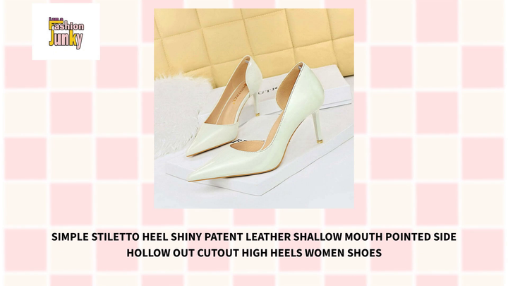 Simple Stiletto Heel Shiny Patent Leather Shallow Mouth Pointed Side Hollow Out Cutout High Heels Women Shoes by@Outfy