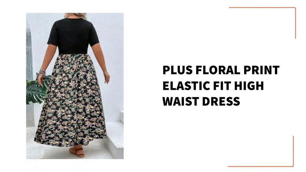 Plus Floral Print Elastic Fit High Waist Dress by@Outfy