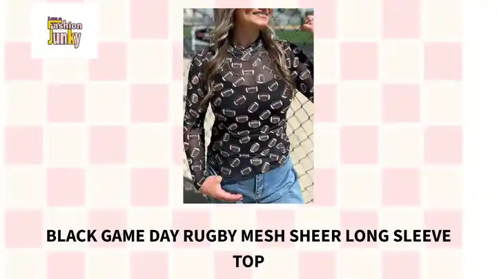 Black Game Day Rugby Mesh Sheer Long Sleeve Top by@Outfy