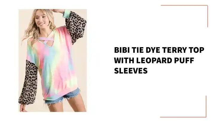 BiBi Tie Dye Terry Top with Leopard Puff Sleeves by@Outfy
