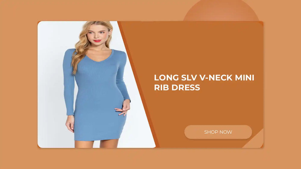 Long Slv V-neck Mini Rib Dress by@Outfy