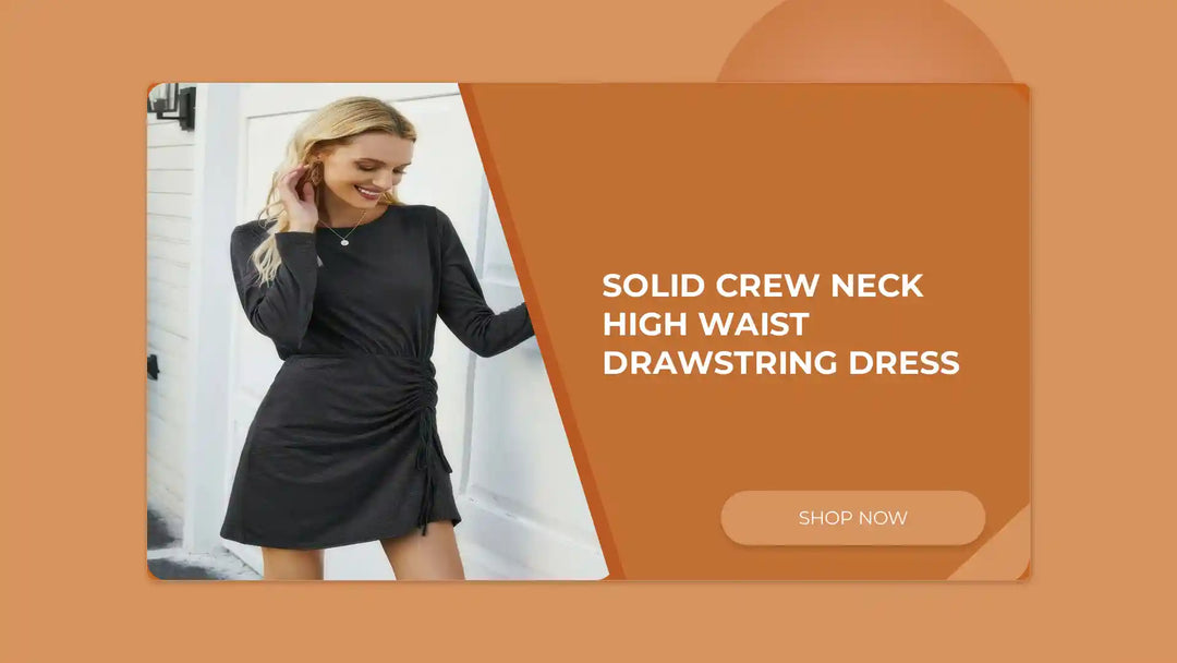 Solid Crew Neck High Waist Drawstring Dress by@Outfy
