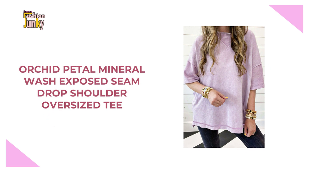 Orchid Petal Mineral Wash Exposed Seam Drop Shoulder Oversized Tee by@Outfy