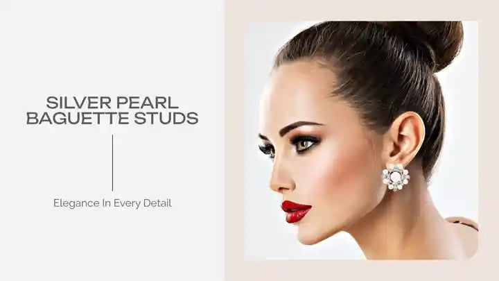 Silver Pearl Baguette Studs by@Outfy
