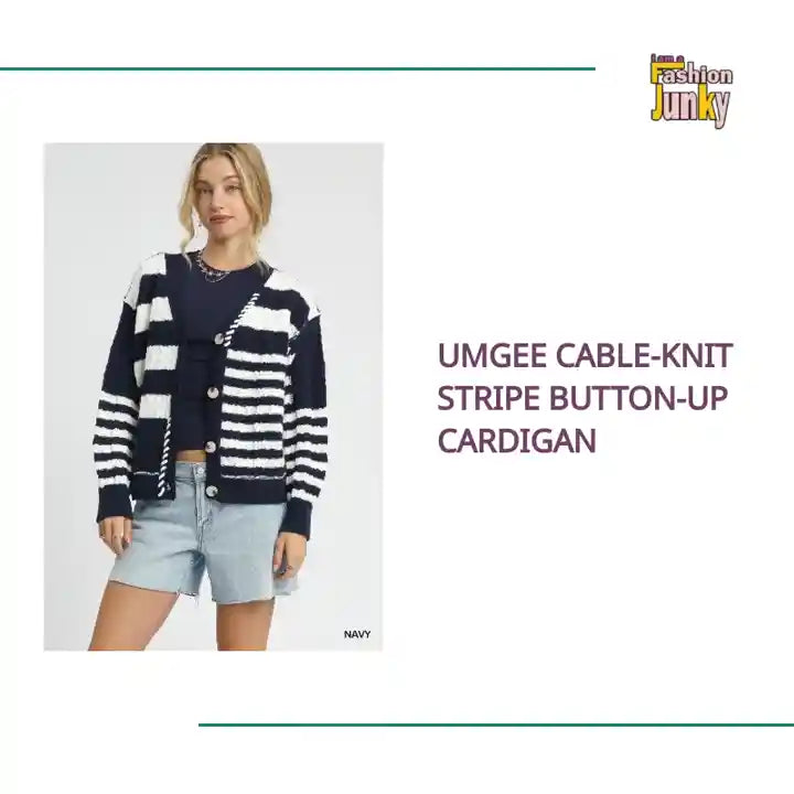 Umgee Cable-Knit Stripe Button-Up Cardigan by@Outfy