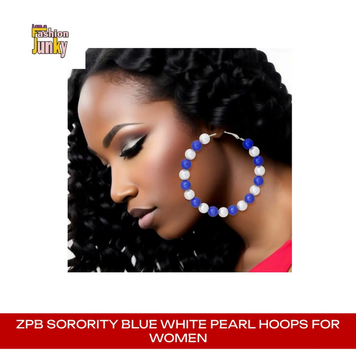 ZPB Sorority Blue White Pearl Hoops for Women by@Outfy