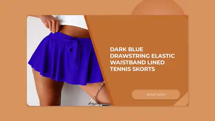 Dark Blue Drawstring Elastic Waistband Lined Tennis Skorts by@Outfy