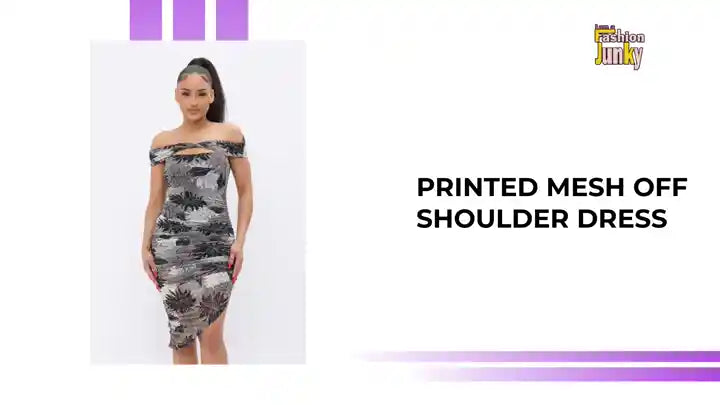 Printed Mesh Off Shoulder Dress by@Outfy