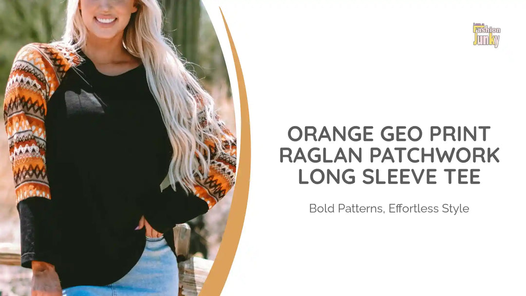 Orange Geo Print Raglan Patchwork Long Sleeve Tee by@Outfy