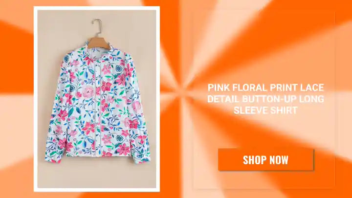 Pink Floral Print Lace Detail Button-up Long Sleeve Shirt by@Outfy