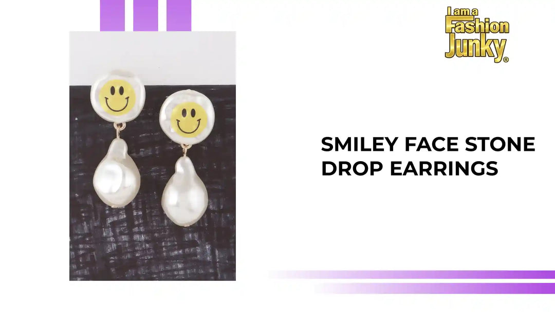 Smiley Face Stone Drop Earrings by@Outfy
