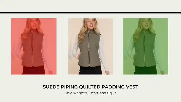 Suede Piping Quilted Padding Vest by@Outfy