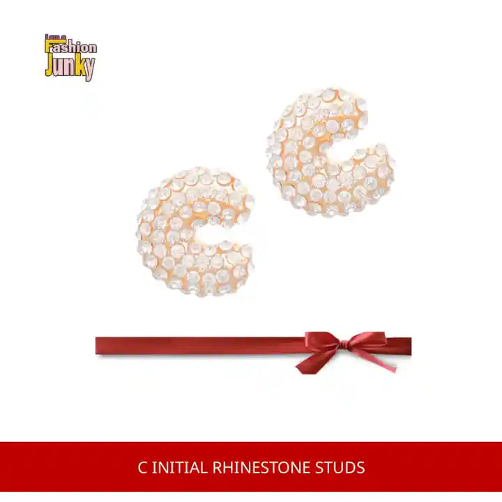 C Initial Rhinestone Studs by@Outfy