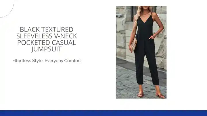 Black Textured Sleeveless V-Neck Pocketed Casual Jumpsuit by@Outfy