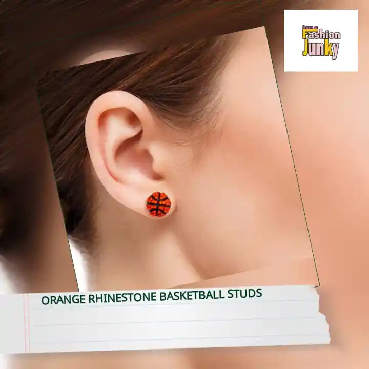 Orange Rhinestone Basketball Studs by@Outfy