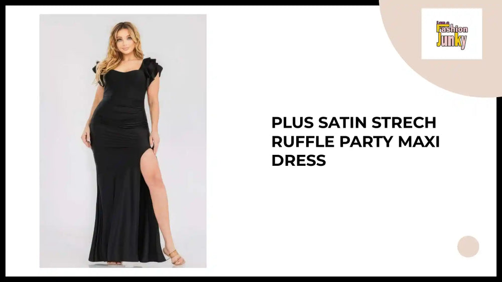 Plus Satin Strech Ruffle Party Maxi Dress by@Outfy
