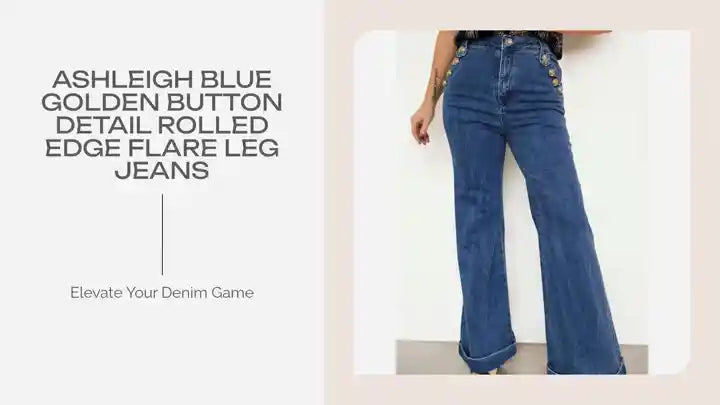 Ashleigh Blue Golden Button Detail Rolled Edge Flare Leg Jeans by@Outfy