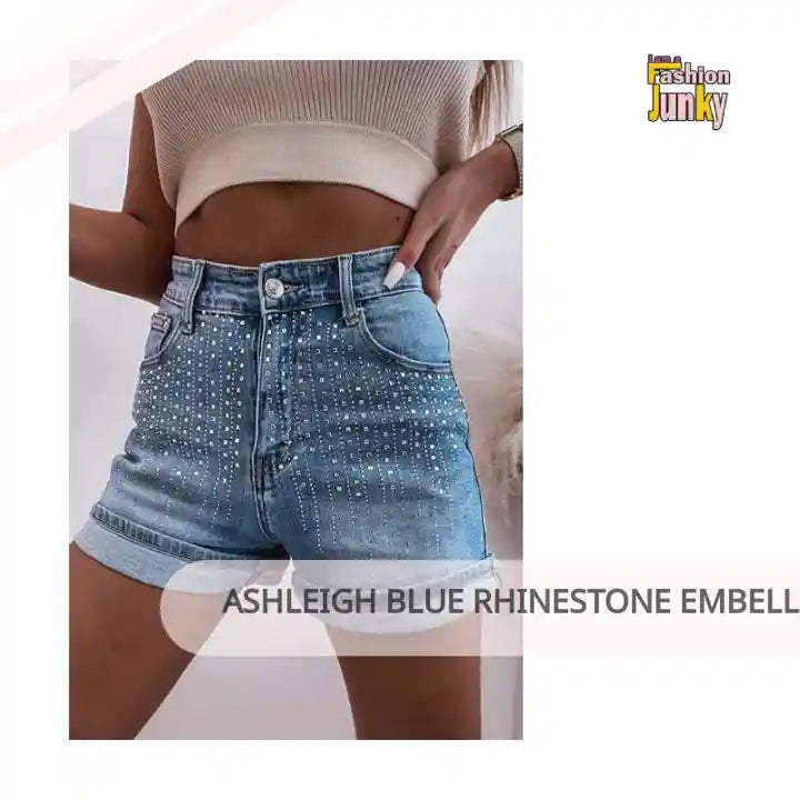 Ashleigh Blue Rhinestone Embellished Denim Shorts by@Outfy