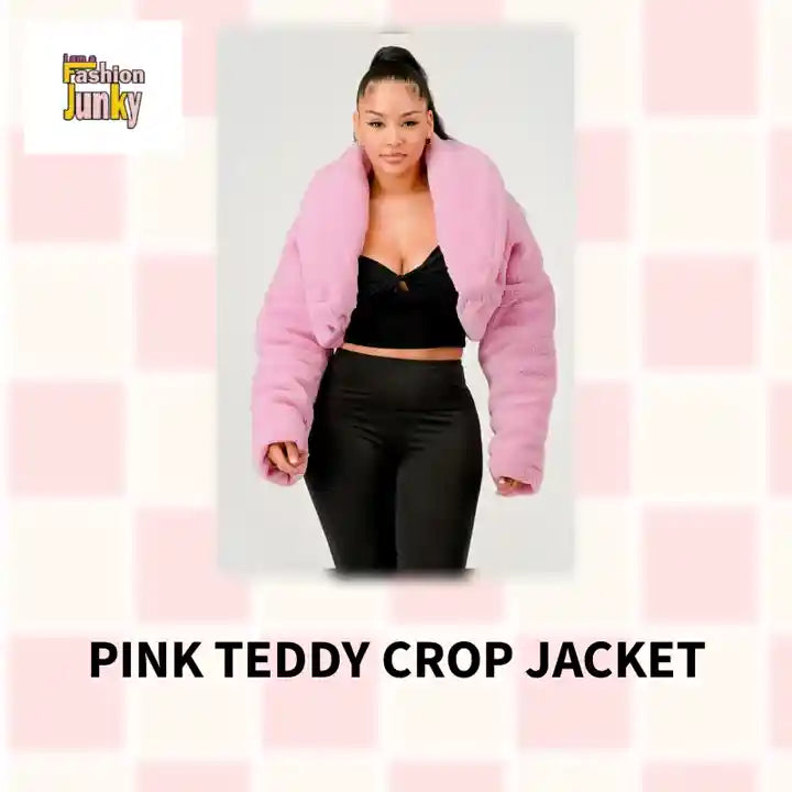 Pink Teddy Crop Jacket by@Outfy