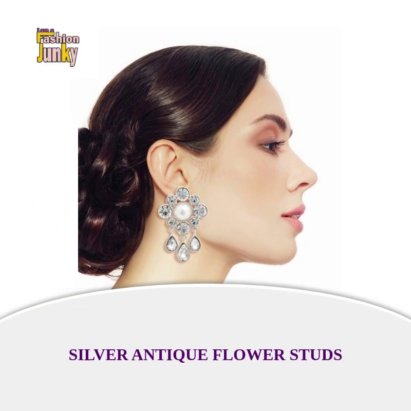 Silver Antique Flower Studs by@Outfy