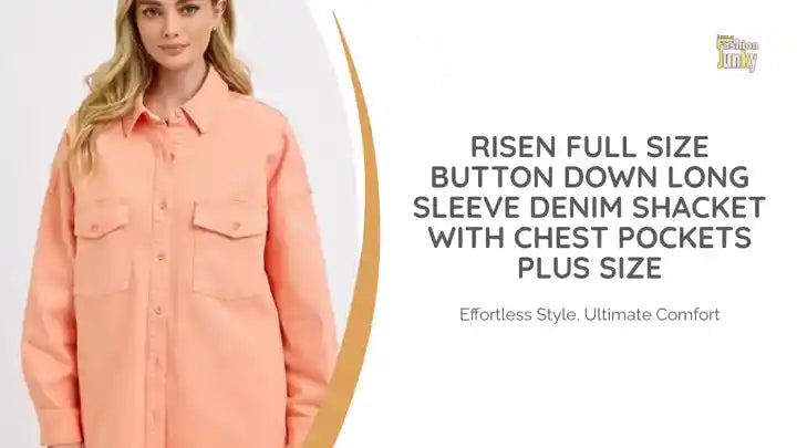 RISEN Full Size Button Down Long Sleeve Denim Shacket with Chest Pockets Plus Size by@Outfy