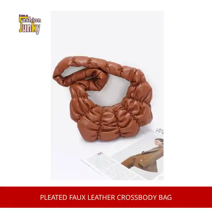 Pleated Faux Leather Crossbody Bag by@Outfy