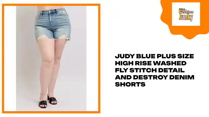 Judy Blue Plus Size High Rise Washed Fly Stitch Detail and Destroy Denim Shorts by@Outfy