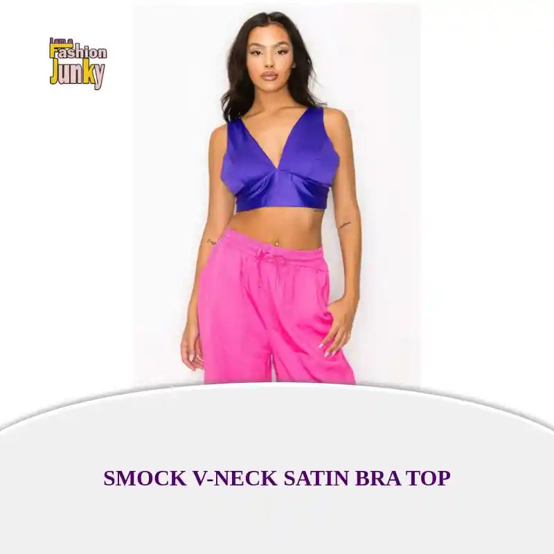 Smock V-neck Satin Bra Top by@Outfy