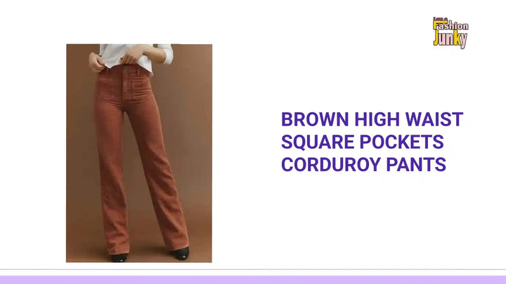 Brown High Waist Square Pockets Corduroy Pants by@Outfy